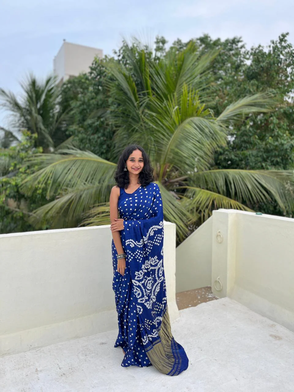 Blue Pure Bandhni Zari Pallu Modal Silk Saree - Image 3