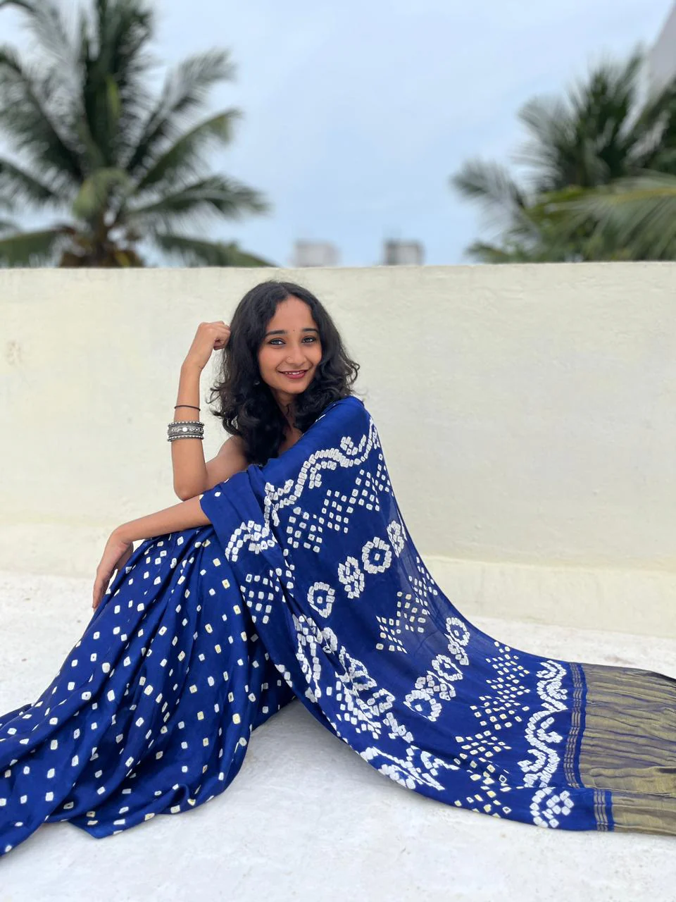 Blue Pure Bandhni Zari Pallu Modal Silk Saree - Image 4