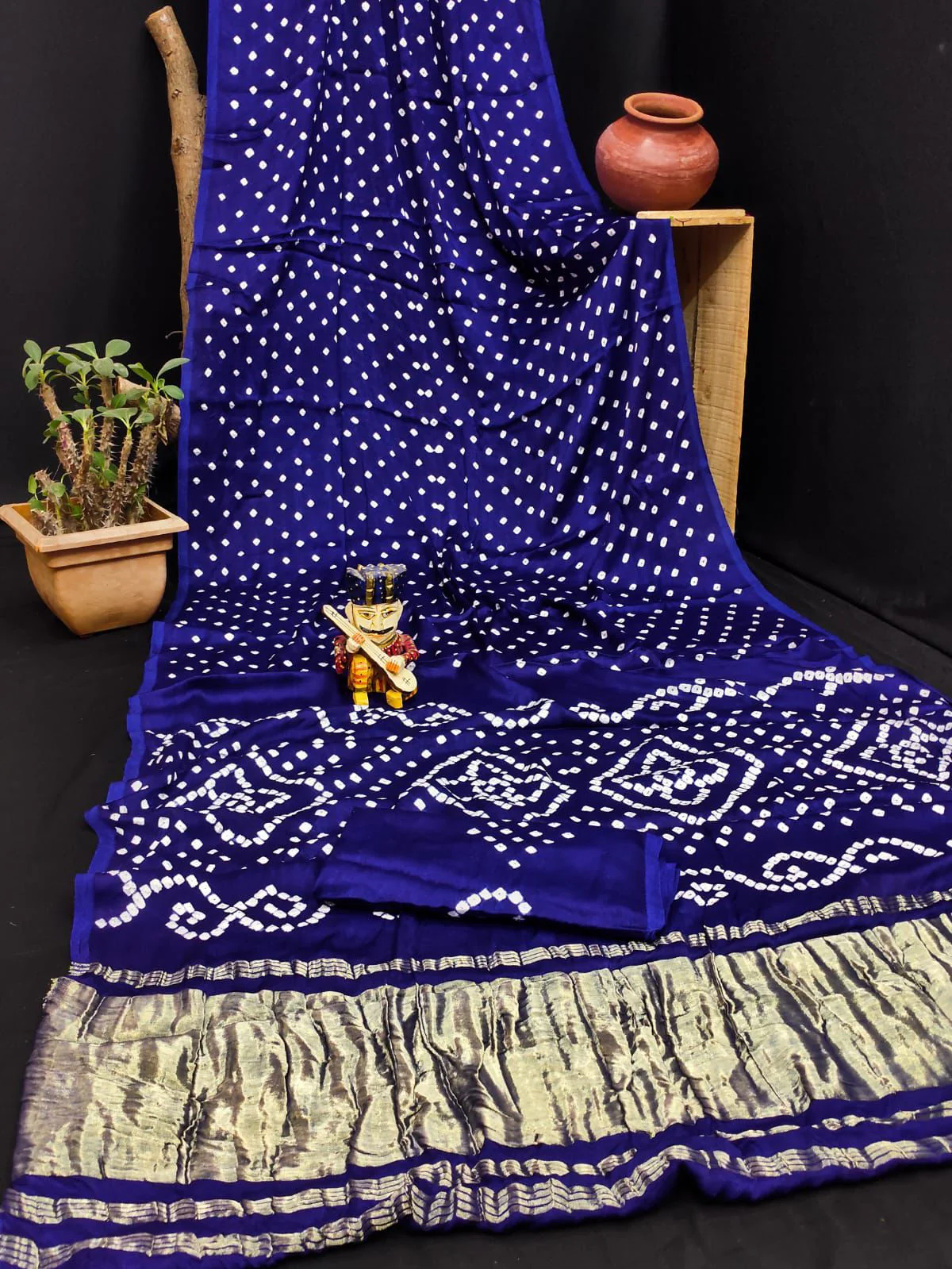 Blue Pure Bandhni Zari Pallu Modal Silk Saree - Image 5