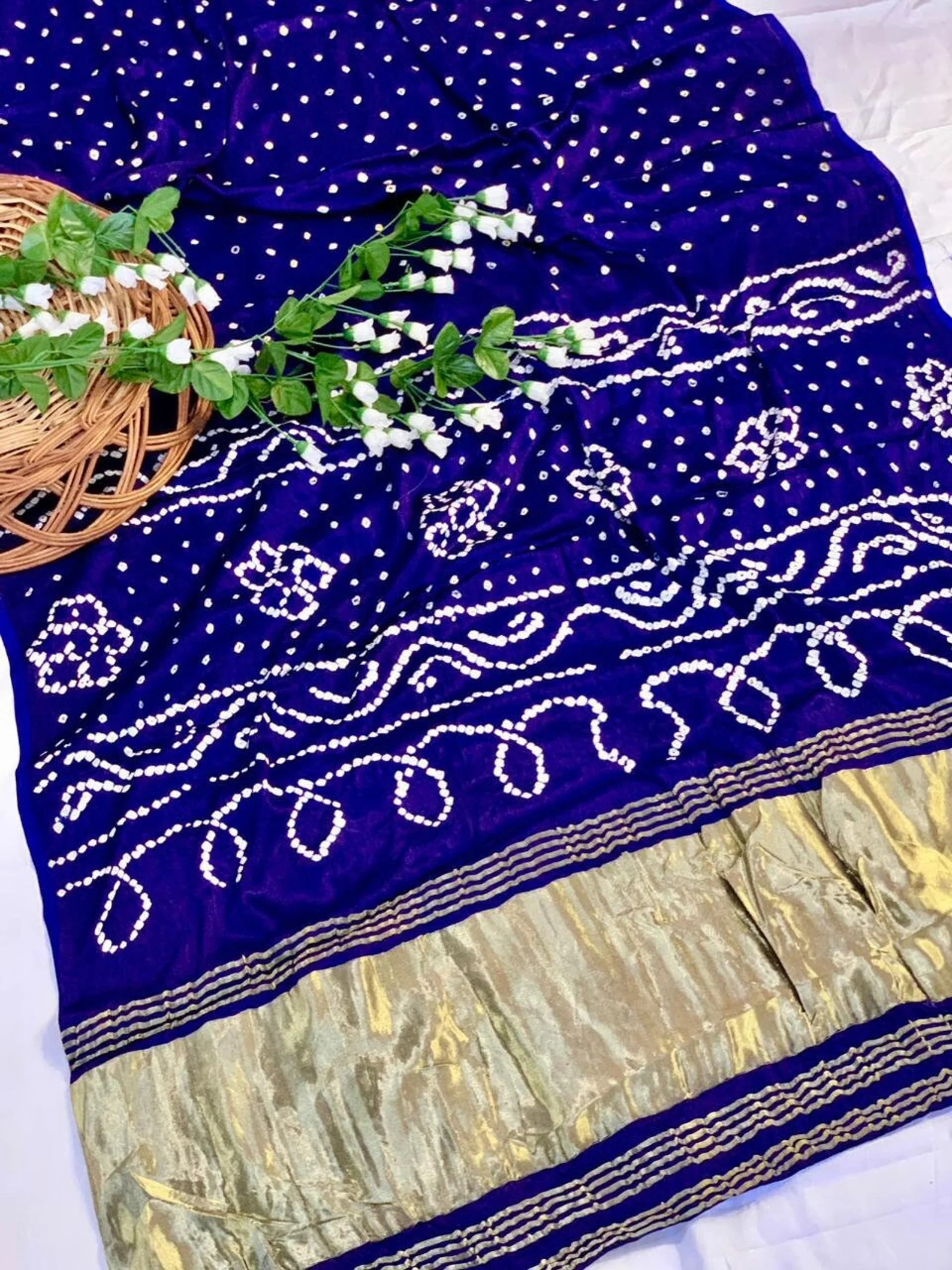 Blue Pure Bandhni Zari Pallu Modal Silk Saree - Image 6