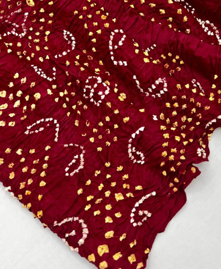 Dark Burgundy Pure Bandhni Zari Pallu Modal Soft Silk Saree - Image 4