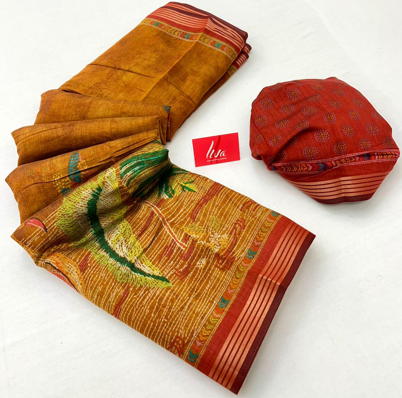 Ethereal Yellow Ajrakh Kalamkari Pure Maslin Silk Saree With Pulsating Blouse Piece - Image 3
