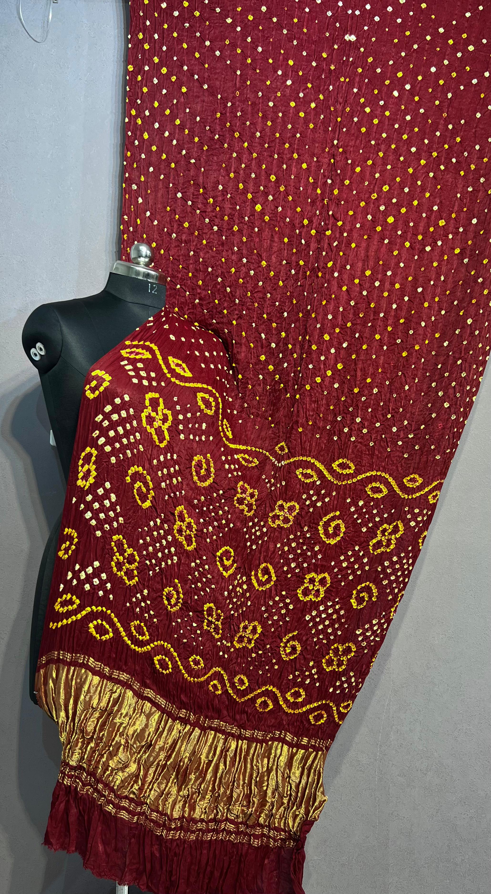 Maroon Pure Bandhni Zari Pallu Modal Silk Saree - Image 5