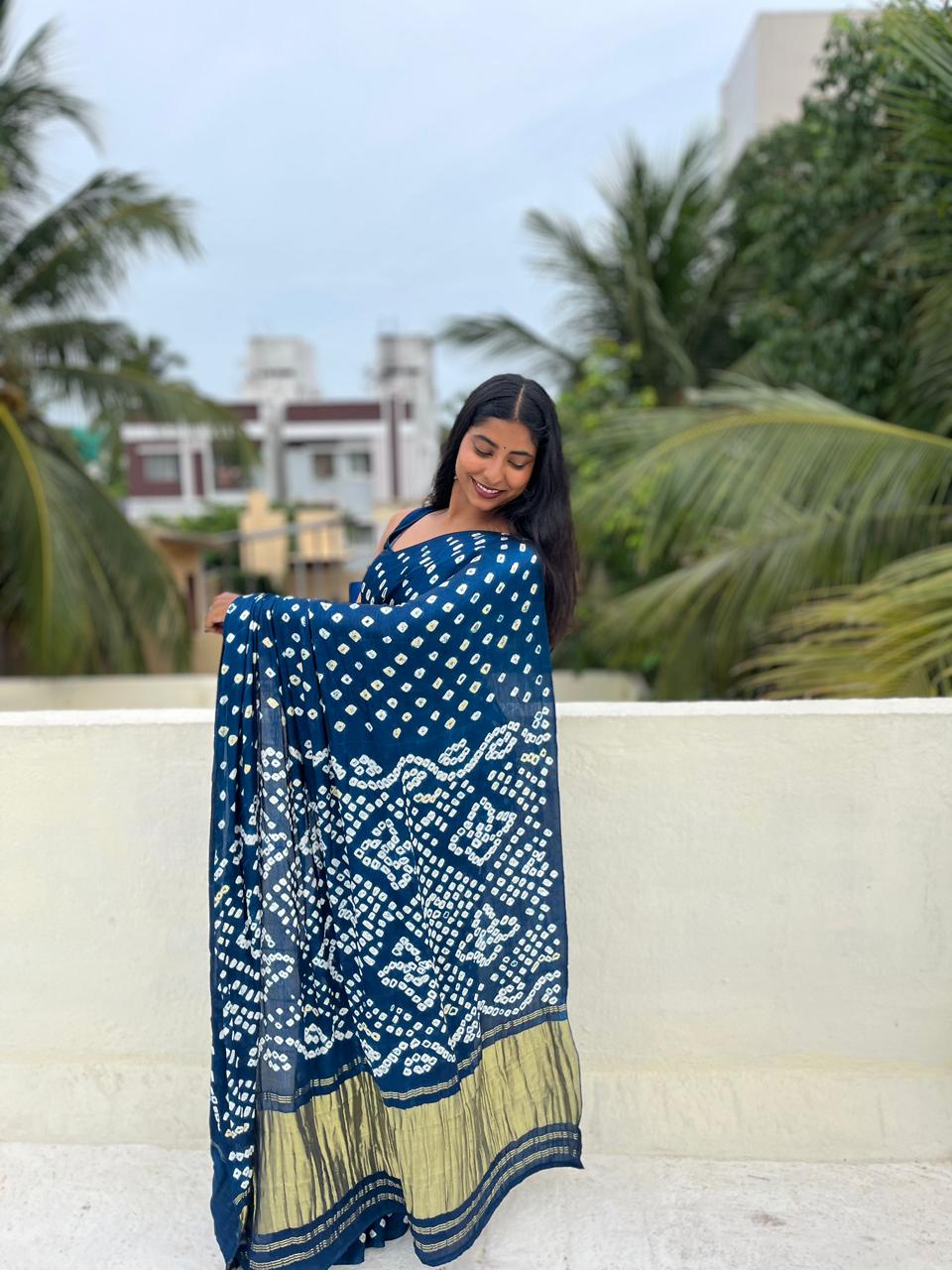 Morpich Pure Bandhni Zari Pallu Modal Silk Saree - Image 5