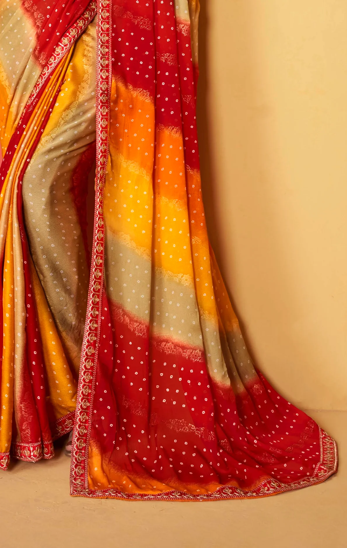 Multi Color Leriya Moss Chiffon Foil Mill Print And Embroidery Work Border Saree With Fancy Work Blouse Sbs4 - Image 4