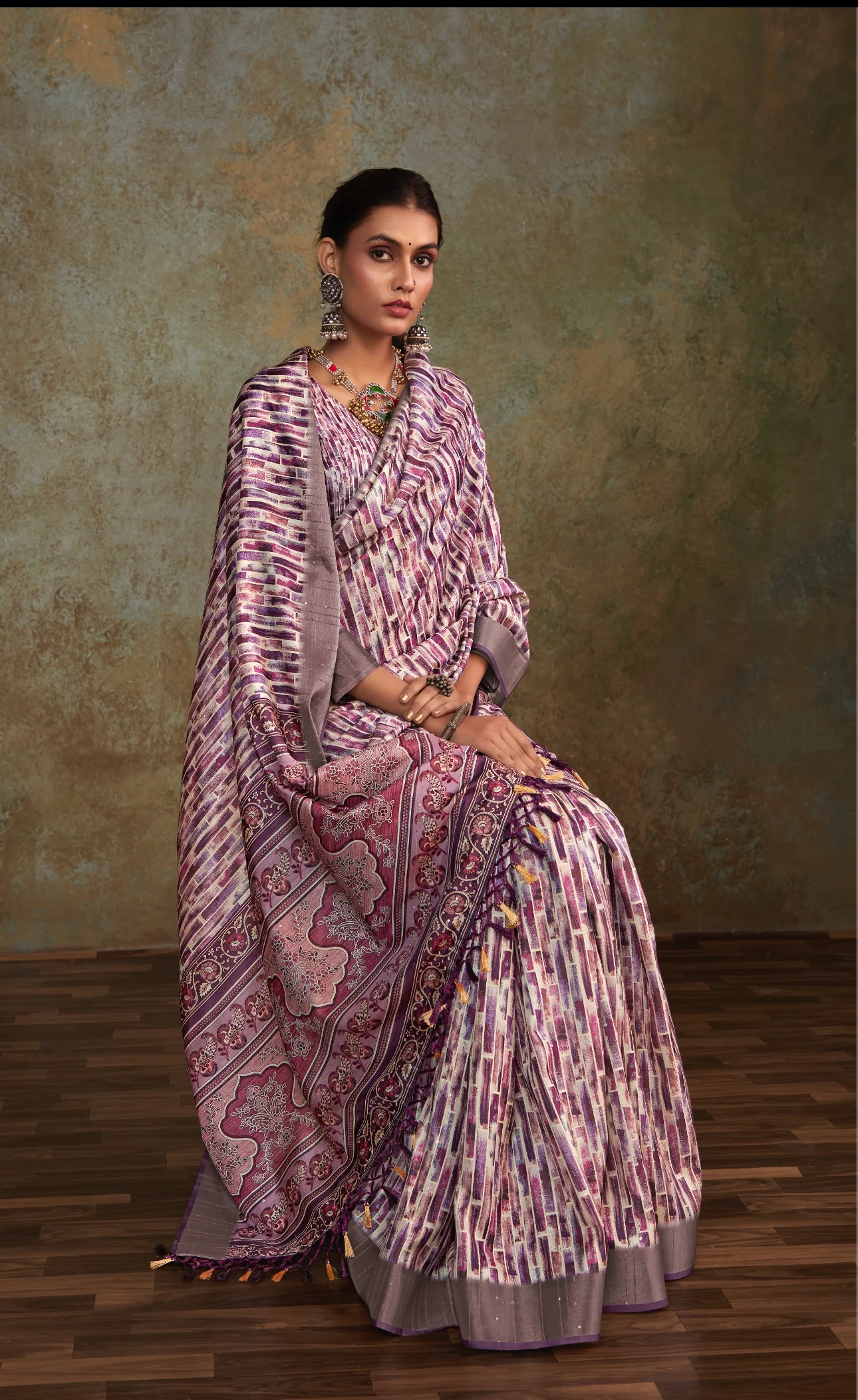Purple Banarasi Lining Digital Printed Saree RP7 - Image 3