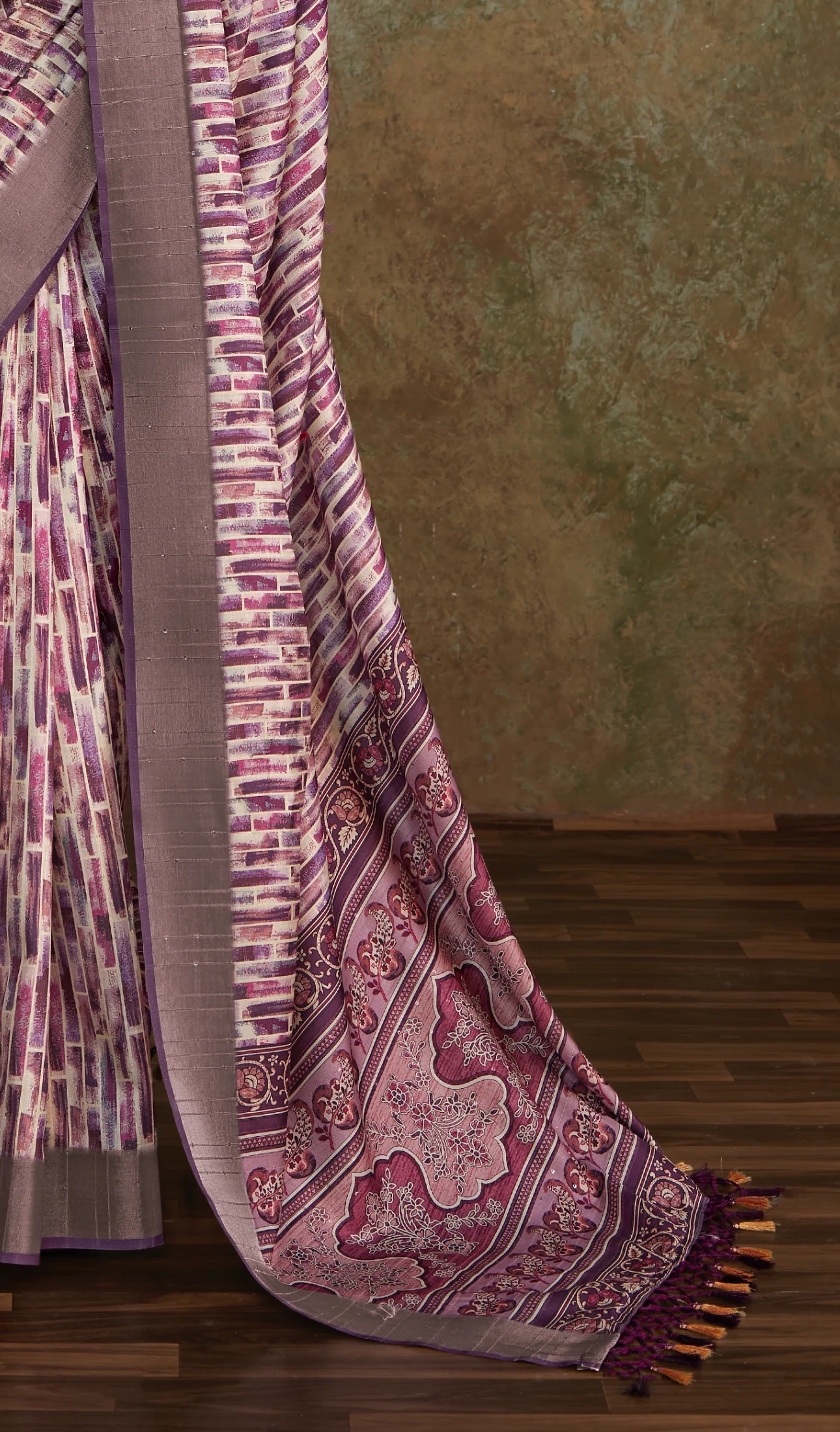 Purple Banarasi Lining Digital Printed Saree RP7 - Image 4