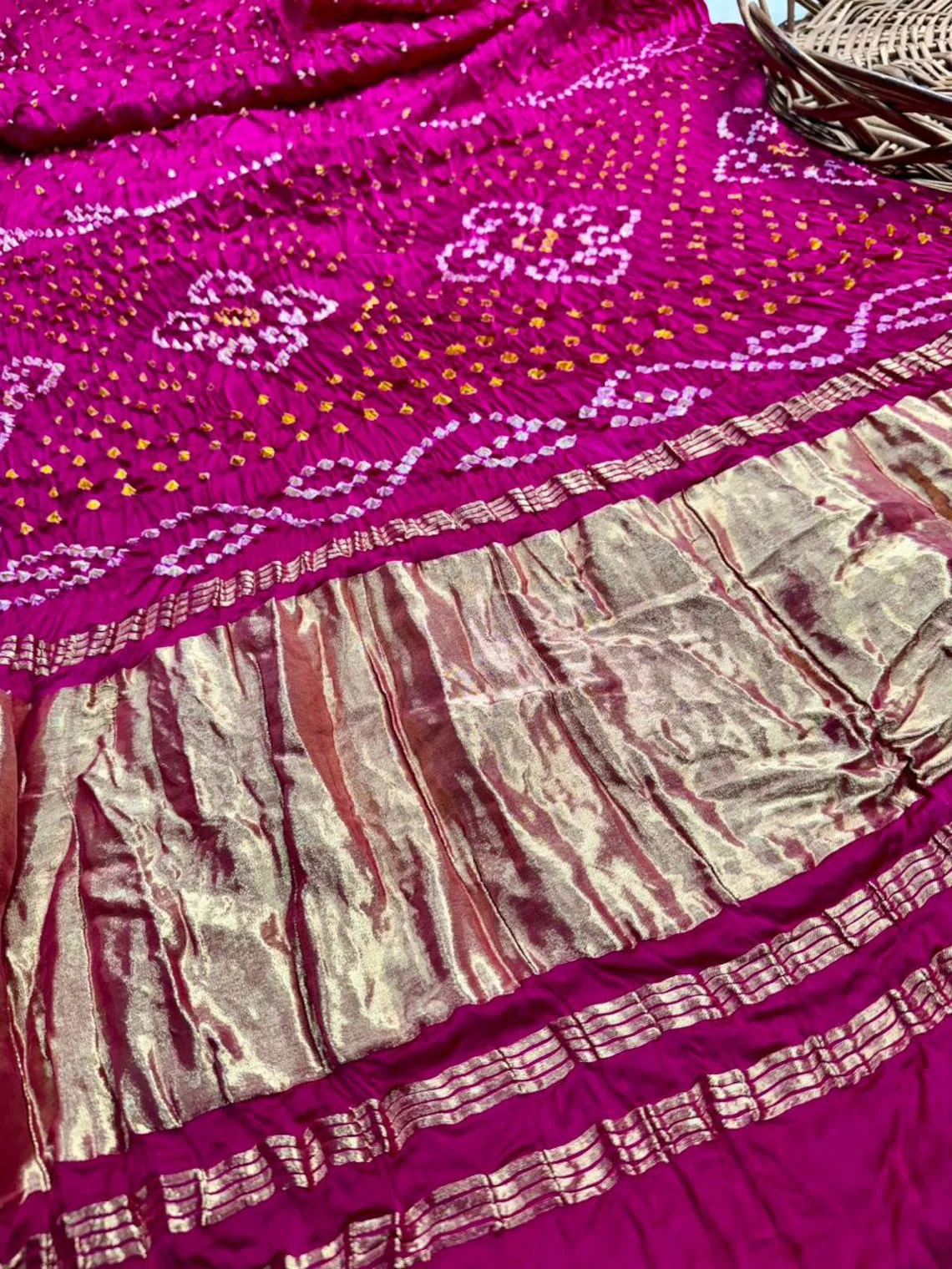 Rani Pure Bandhni Zari Pallu Modal Silk Saree - Image 3
