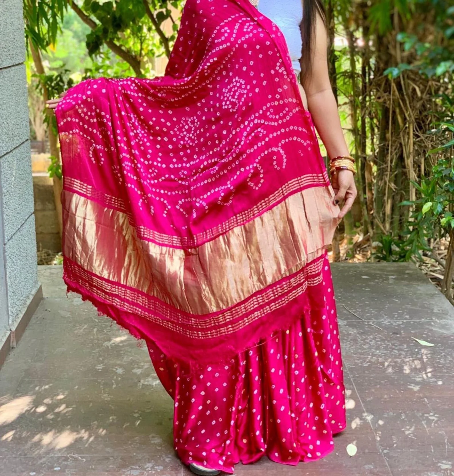 Rani Pure Bandhni Zari Pallu Modal Silk Saree - Image 5