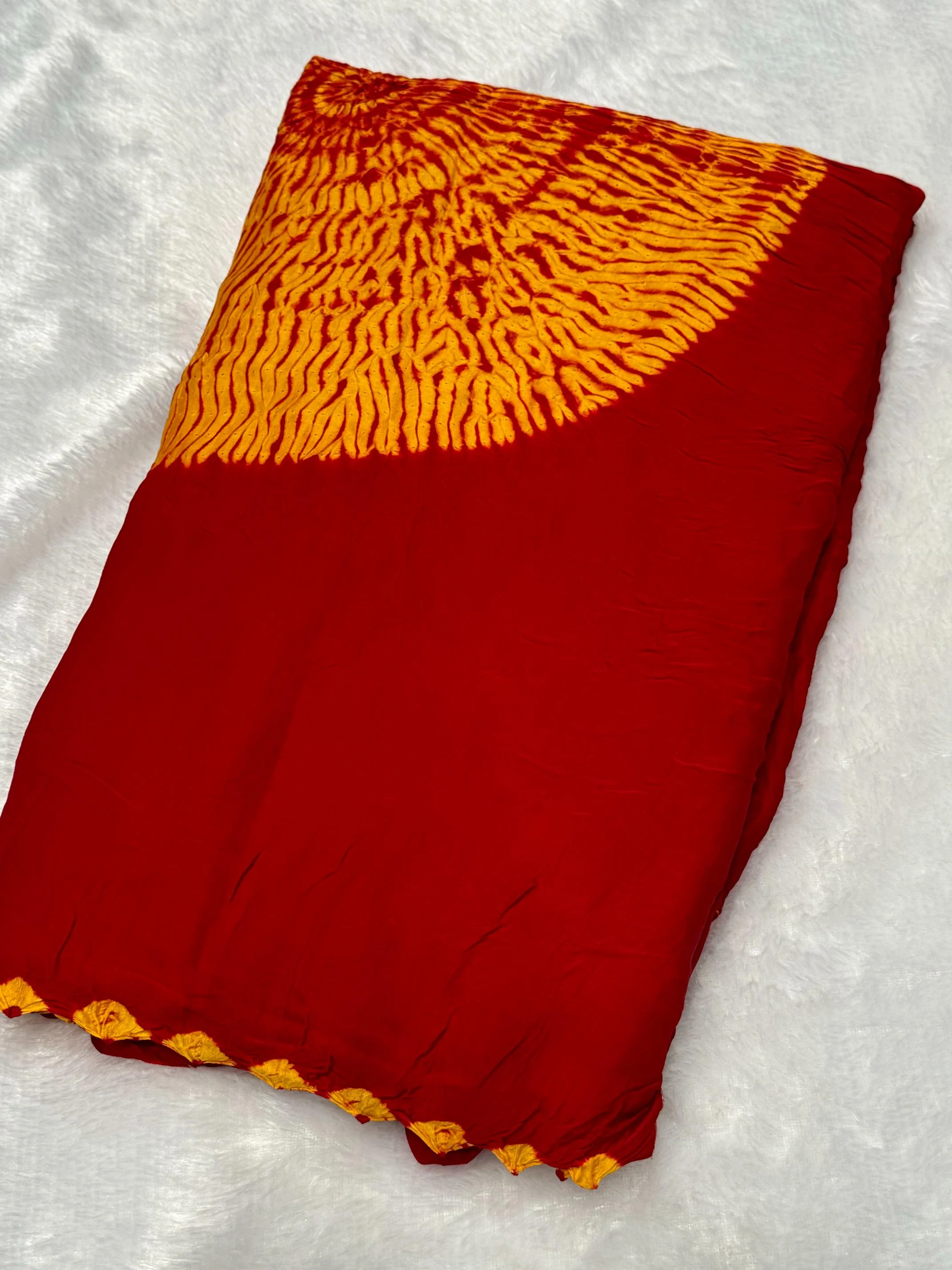 Red Shibori Bandhni Border Pure Modal Silk Plian Saree - Image 6