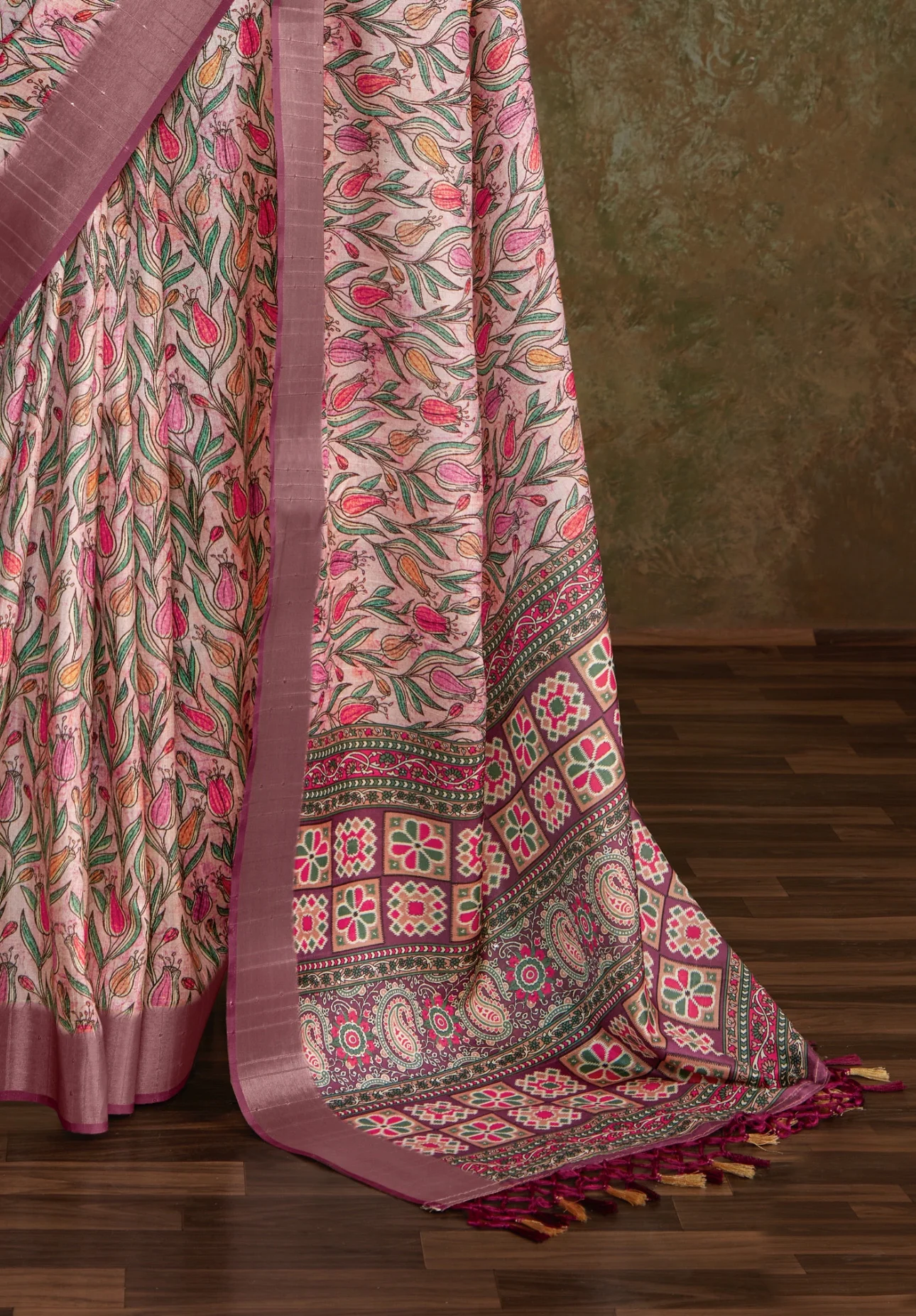 Soft Wine Banarasi Lining Digital Printed Saree RP7 - Image 3